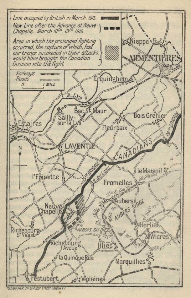 Map--Line occupied by British in March 1915