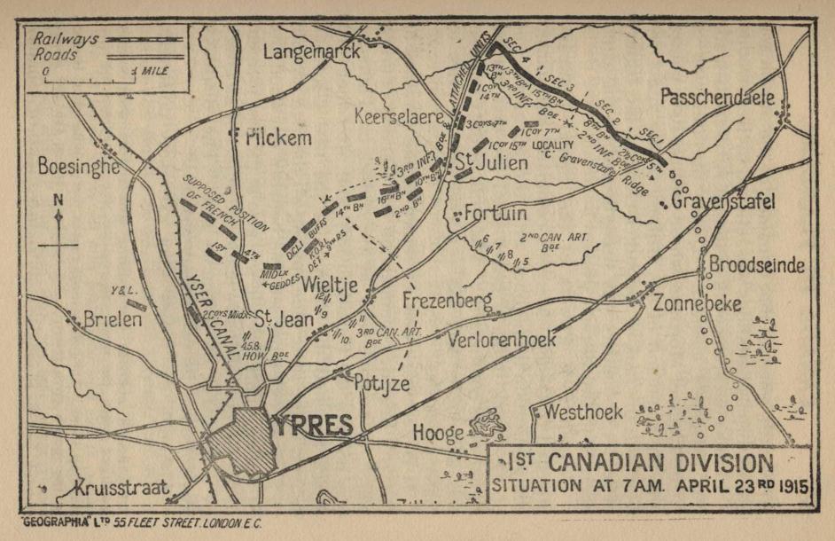 Map--1st Canadian Division situation at 7 a.m. April 23rd, 1915
