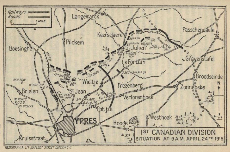 Map--1st Canadian Division situation at 9 a.m. April 24th 1915