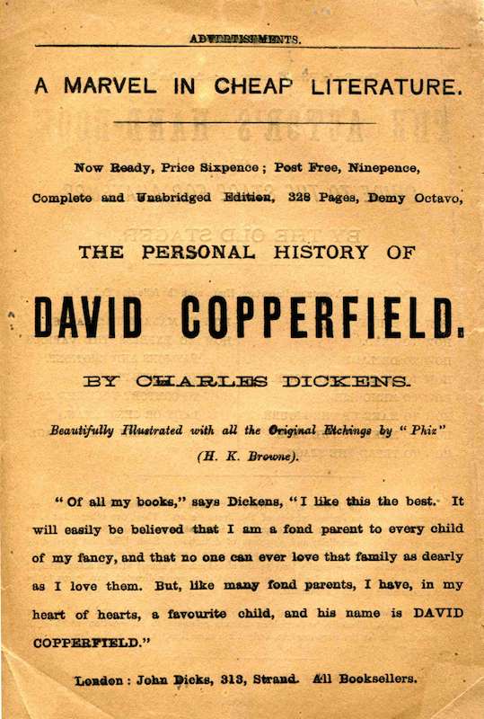 Advertisement for Dicks’ edition of “David Copperfield”