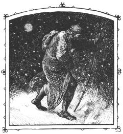 winter as n old man walking in the snow at night
