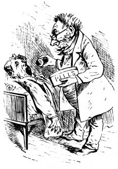 doctor giving medicine to man with mouth wide open