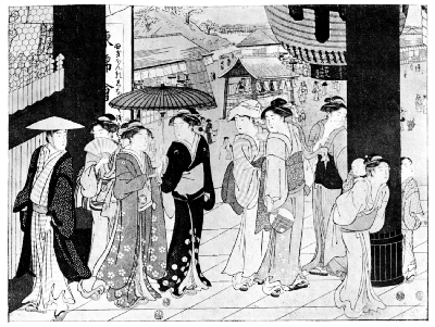 SHUNCHO: GROUP AT A TEMPLE GATE.
