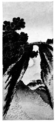 HOKUSAI: THE MONKEY BRIDGE—TWILIGHT AND RISING MOON.