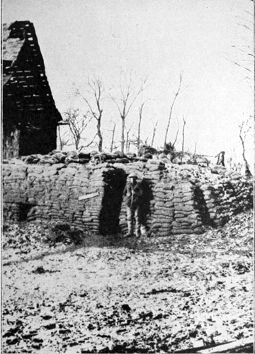A cellar, protected by sand-bags, in the village of
Hebuterne, used as a shelter by engineer officers