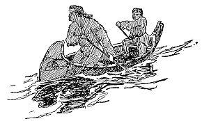 two men paddling canoe