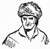 bust of man in fur hat and buckskin shirt