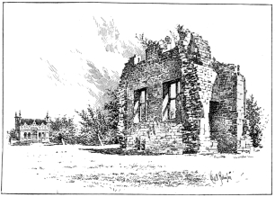 RUINS OF OLD CAMPDEN HOUSE, WITH THE BANQUETING HALL ON
THE LEFT.