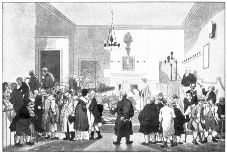 BOW STREET POLICE COURT IN 1808.

(From a Contemporary Print by Rowlandson and Pugin.)