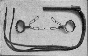 WHIP AND MANACLES USED IN RUSSIAN CONVICT PRISONS.

(In Possession of H. de Windt, Esq.)