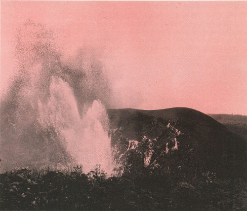 Fountaining lava and volcanic debris during the 1959 Kilauea Iki eruption of Kilauea Volcano, Hawaii.