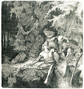 WALTER AND HILDEGUNDE HALT IN THE FOREST.