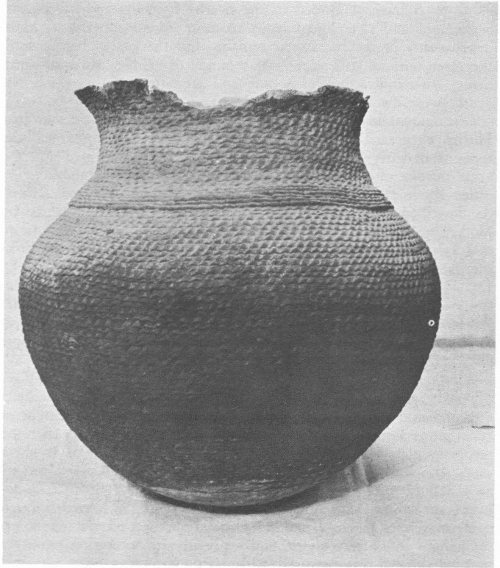 Corrugated cooking pot. Diameter at mouth, 11½″; Maximum diameter, 16⅓″; Height, 16″.