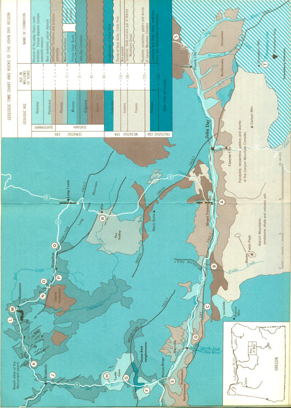 Fig. 1.—Geologic map of the John Day Country showing log route.