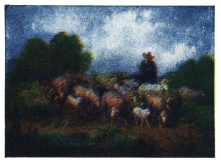 flock of sheep and shepherd