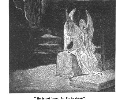 angel in tomb talking to women: He is not here; for He is risen.