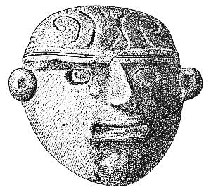 Fig. 77. Greenstone mask found in Mound No. 32.