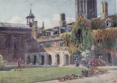A COURT AND CLOISTERS IN PEMBROKE COLLEGE

This represents the First or Entrance Court of the College. Beyond the
Cloisters is the Chapel designed by Sir Christopher Wren and completed
in 1664.