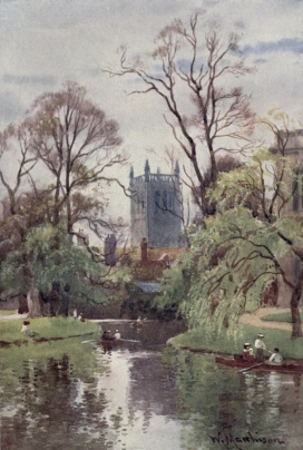 THE TOWER OF ST. JOHN’S COLLEGE CHAPEL FROM THE RIVER

Trinity College Library lies on the right, through the trees.