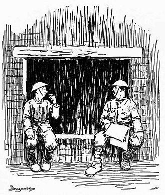 two soldiers sitting in blown out window