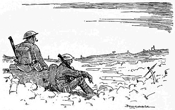 two soldiers looking at lanscape