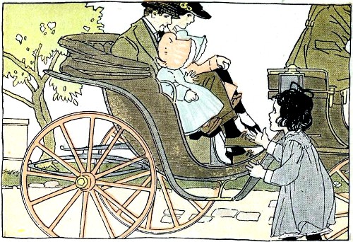 family in carriage, Molly and May tipping the girl