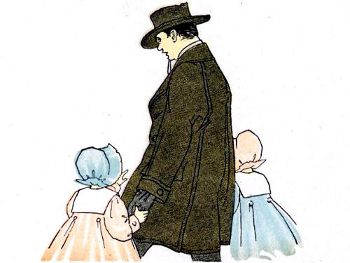 Father holding little girls' hands