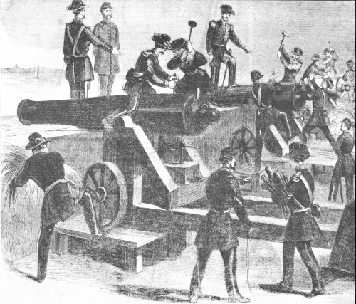 Spiking the guns at Fort Moultrie, just prior to departure for Fort Sumter, December 26, 1860. From Frank Leslie’s Illustrated Newspaper, January 5, 1861.