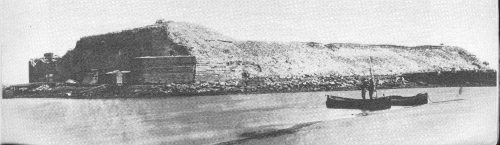 Exterior, Fort Sumter, February 1865. The Gorge is at the right; the Left Flank is at the left.