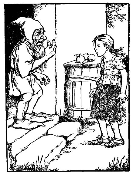Matilda at door of dwarf's cottage