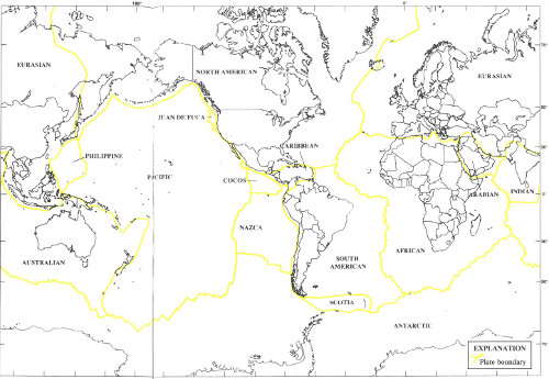 Map explanation: yellow lines, plate Boundary.