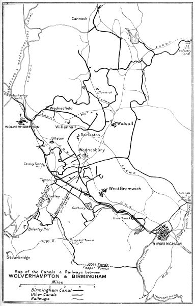 Map of the Canals & Railways between WOLVERHAMPTON & BIRMINGHAM