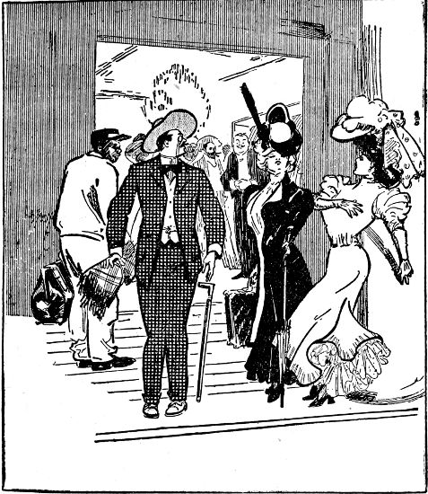 (Man and two women in fancy clothes)