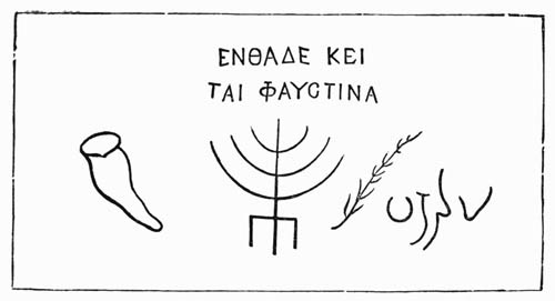 Illustration: Fig. 18.—Slab from Jewish Catacomb.