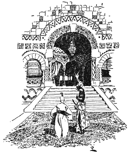 the young man follows the demon up the steps to the palace