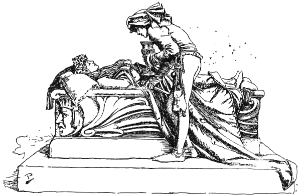 Gebhart wakes the woman lying on a block of marble