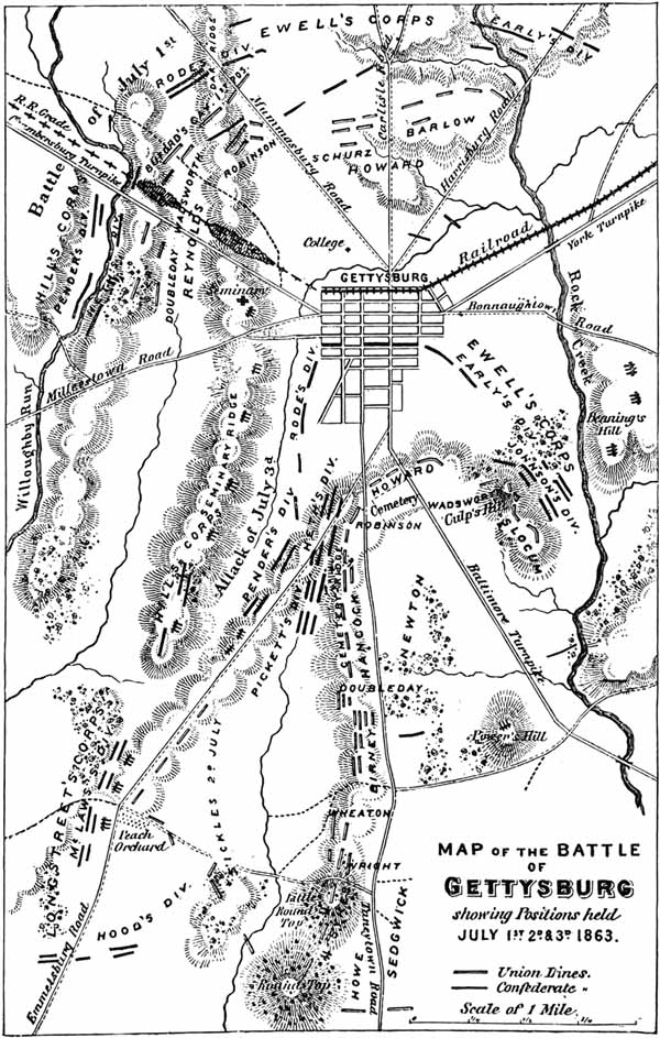 MAP OF THE BATTLE OF GETTYSBURG