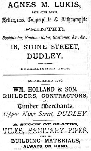 Adverts for Agnes M. Lukis (Printer), Wm. Holland & Son (Builders)