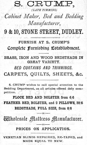 Advert for S. Crump (Cabinet Maker, Bed and Bedding Manufacturer)