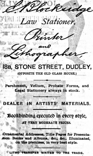 Advert for E. Blocksidge (Law Stationer, Printer and Lithographer)