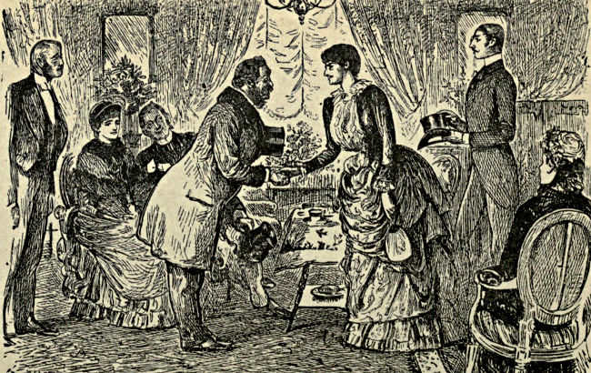 Gentleman greeting a lady at a party