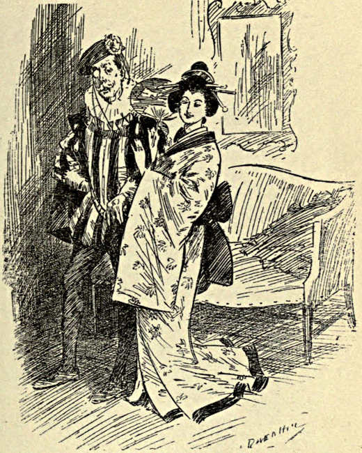 Gentleman and lady in fancy dress talking