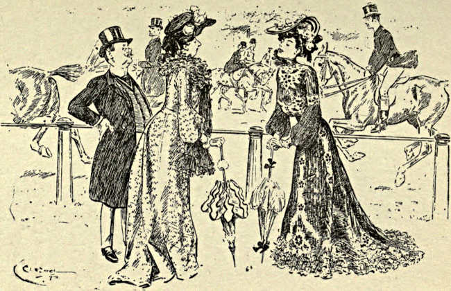 At the races, two ladies talking