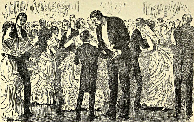 At a ball; short gentleman and tall gentleman talking