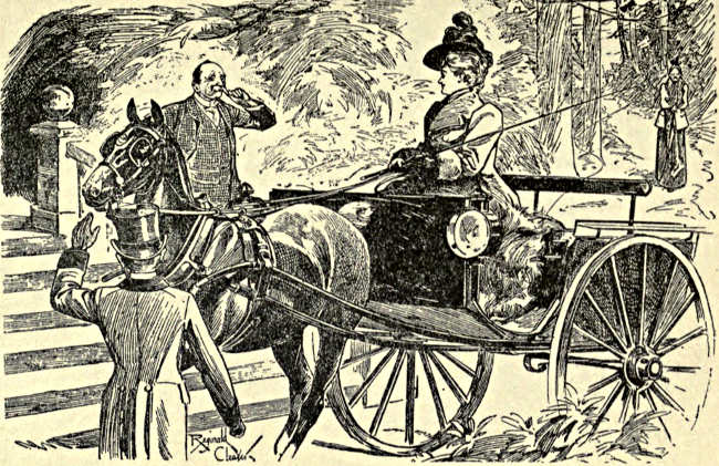 Lady leaving gentleman's house in her carriage