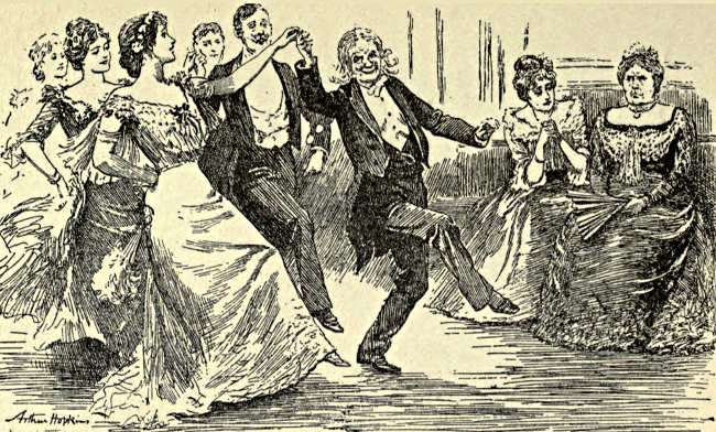 Professor Featherstone dancing with a young lady as his wife looks on