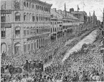 FUNERAL OF THE LATE T.L. HACKETT AS SEEN COMING DOWN ST. JAMES STREET
