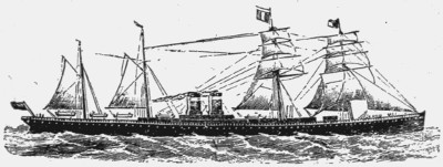Early steam vessel with auxiliary sails