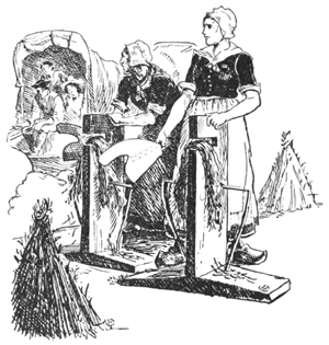 German women swingling flax