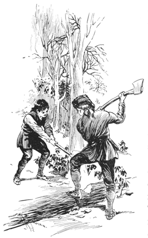 Benjamin and Ben Cushing chopping firewood